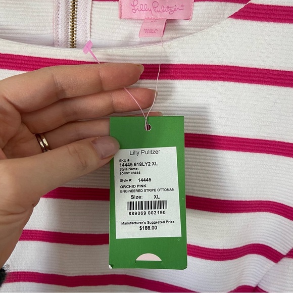 Lilly Pulitzer NWT Pink and White Stripe Zippered Mini Dress Size XL - Picture 6 of 8